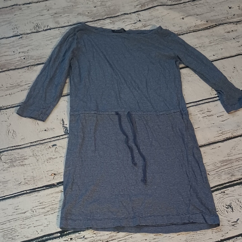 H&M Basic Blue White Microstripe Cotton Cinch Waist Dress S